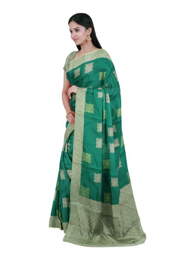 Gracecharm Elegant Manipuri Cotton Emerald Green Mandala Butta Saree