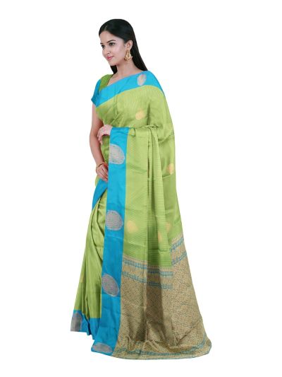 Gracecharm Art Soft Silk Light Green Zari Butta Contrast Border Saree
