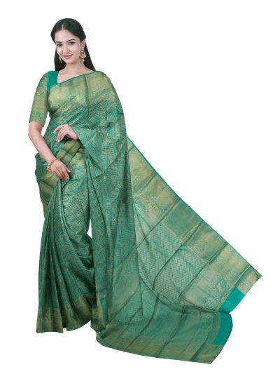 GraceCharm Art Silk Floral Chevron with Floral Scroll Border Saree