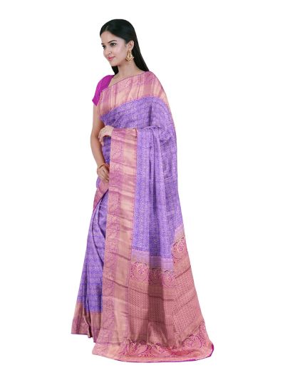 GraceCharm Art Silk Floral Jaal with Diamond Lattice Medallion Pallu Saree