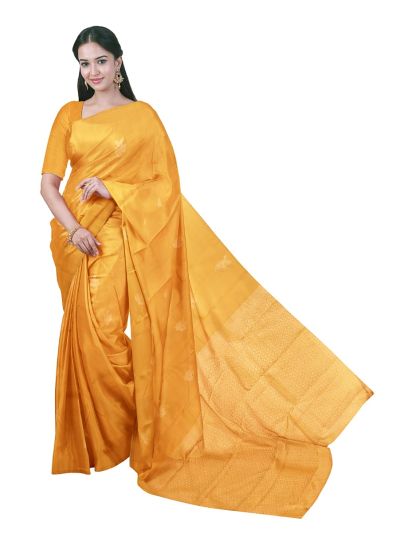 Gracecharm Art Soft Silk Mustard Floral Butta Zari Saree