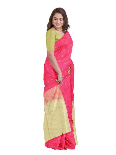 Gracecharm Dark Hot Pink Art Soft Silk Floral Butta Saree