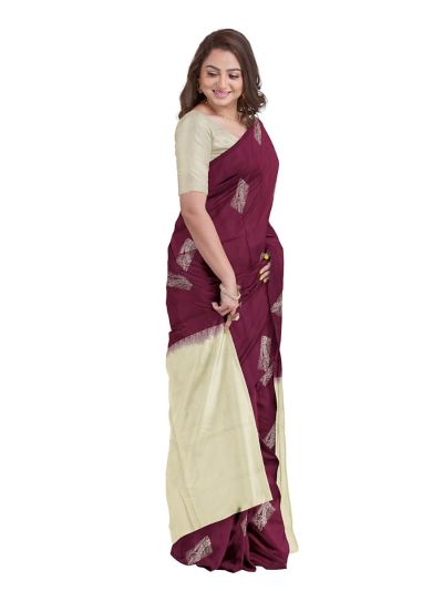 Gracecharm Art Soft Silk Wine Butta with Contrast Pallu Saree
