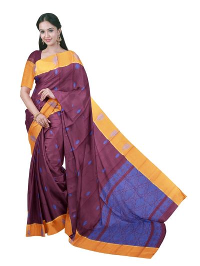 Gracecharm Elegant Kanchi Cotton Floral Butta with Mango Border Saree