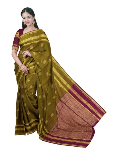 Gracecharm Silk Cotton Square Butta Geometric Grid Pallu Saree