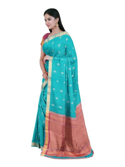 Gracecharm Silk Cotton Floral Butta Geometric Stripe Pallu Saree