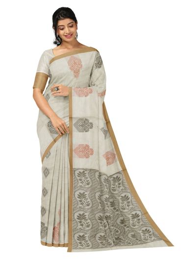 GraceCharm Kovai Cotton Diamond Butta Floral Ogee Jaal Pallu Saree