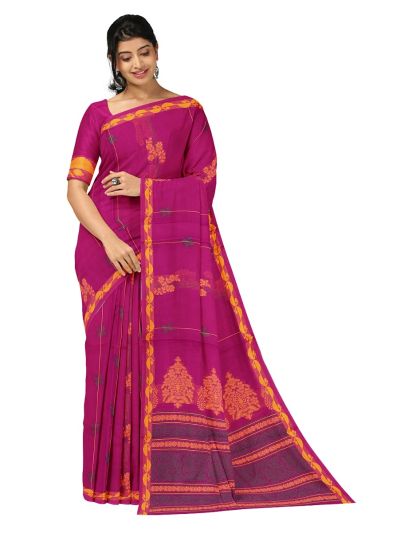 GraceCharm Kovai Cotton Floral Vine Butta Ornamental Pallu Saree