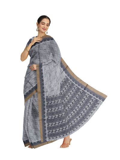 GraceCharm Kovai Cotton Diagonal Wave with Floral Jaal Pallu Saree