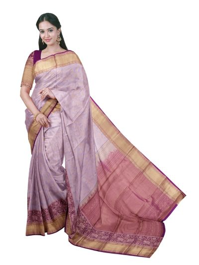 GraceCharm Art Silk Floral Butta with Contrast Pallu Elephant Border Saree