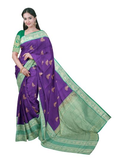 GraceCharm Art Silk Peacock Butta with Elephant Zari Border Saree