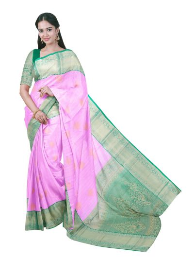 GraceCharm Art Silk Lavender Pink Butta with Sea Green Zari Border Saree