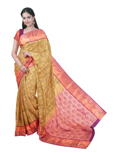 Gracecharm Olive Green Gift Art Silk Floral Jacquard with Geometric Pallu Saree
