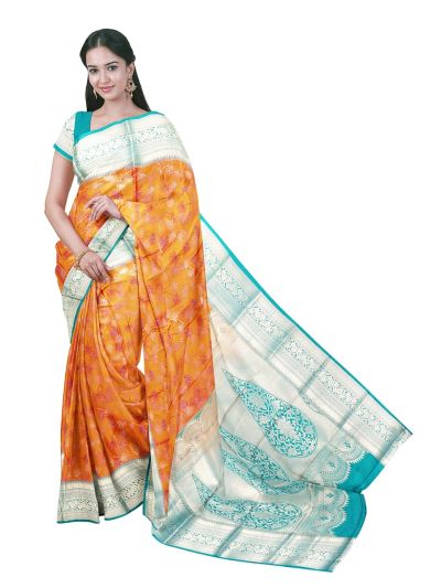 Gracecharm Gift Art Silk Fern Leaf Sprig Teardrop Medallion Pallu Saree