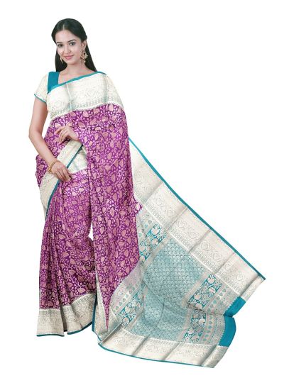 Gracecharm Gift Art Silk Floral Leaf Vine Diamond Floral Lattice Pallu Saree