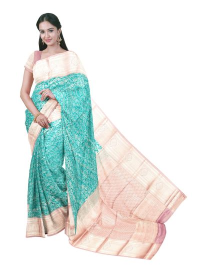 Gracecharm Gift Art Silk Leaf Trellis Floral Medallion Pallu Saree