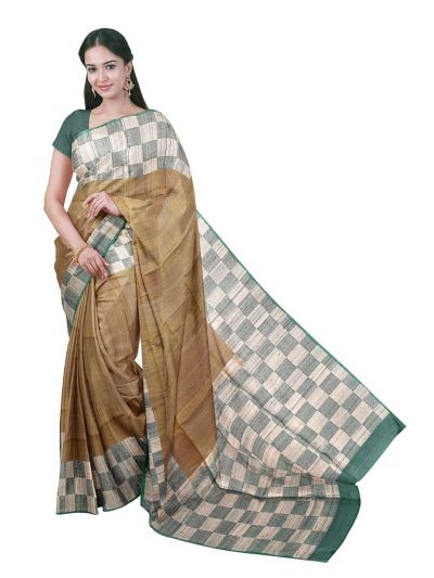 Gracecharm Pure Soft Silk Plain with Checkerboard Pallu Saree