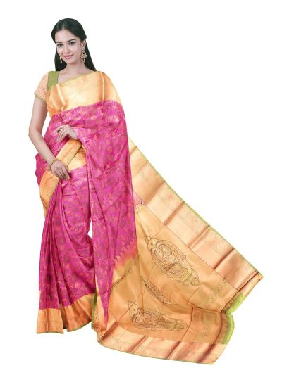 Gracecharm Gift Art Silk Botanical Sprig Teardrop Medallion Pallu Saree