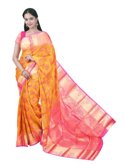 Gracecharm Gift Art Silk Floral Butta Teardrop Medallion Pallu Saree