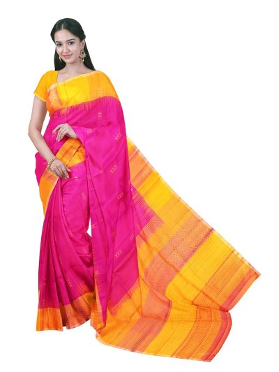 Gracecharm Elegant Pure Soft Silk Butta Design Contrast Border Saree