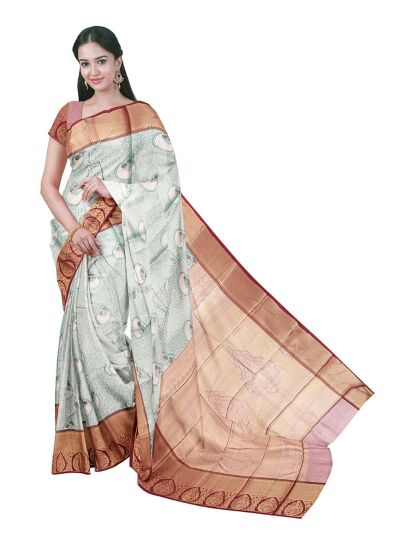 Gracecharm Gift Art Silk Floral Pot Butta Paisley Jaal with Paisley Zari Pallu Saree