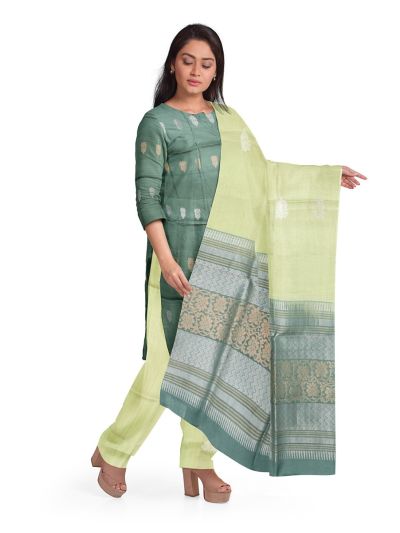 Graceful Essence Timeless Classic Premium Sage Green Pure Silk Ethnic Dress Material
