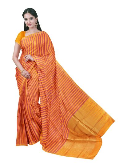 Gracecharm Pure Soft Silk Striped Contrast Zari Pallu Saree