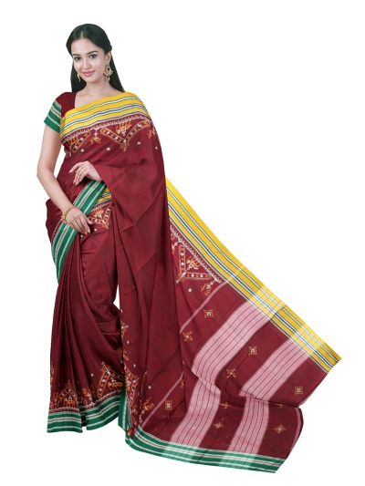 Gracecharm Banahatti Cotton Plain Contrast Border Saree