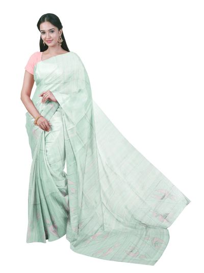 Gracecharm Semi Tussar Geometric Leaf Border Saree with Small Dash Butta Design