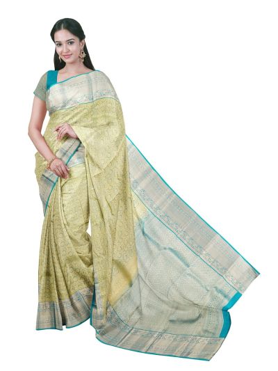 Vivaha Kanchipuram Pure Silk Floral Medallion Jacquard Pallu Saree