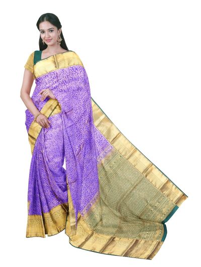 Gracecharm Silk Leafy Vine Jacquard with Diamond Zari Pallu Saree