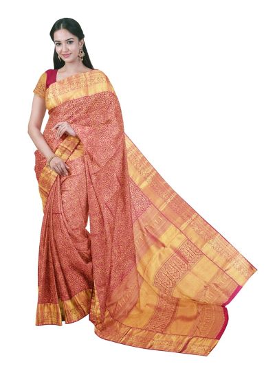 Gracecharm Silk jacquard Round Floral Medallion Butta with Mayilkan Brocade Border Pallu Saree