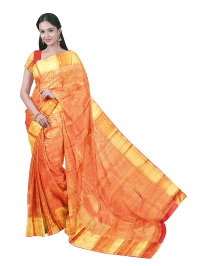 Gracecharm Silk Floral Leaf Jaal with Floral Bud Butta Zari Pallu Saree