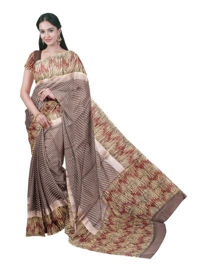 Gracecharm Chanderi Silk Micro Dash Butti with Geometric Pallu Saree