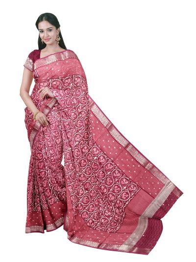 Gracecharm Chanderi Silk Floral Vine Print with Chevron Pallu Saree