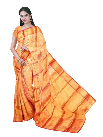 Gracecharm Tissue Soft Silk Floral Vine Jaal Medallion Zari Border Saree