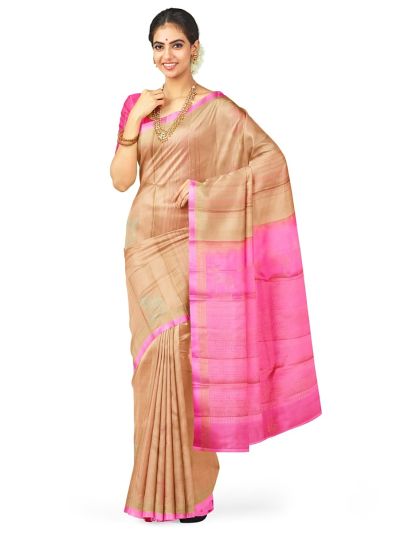 Kanmanie Soft Silk Dual-Tone Horse Butta with 2 Inch Border Saree