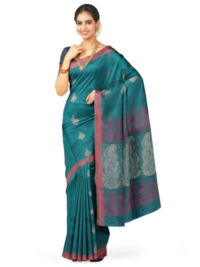 Kanmanie Cotton Lotus Butta with 3 Inch Asthiri Border Saree