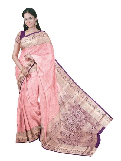 Gracecharm Gift Art Silk paisley stylized floral with Zari threads Pallu Saree