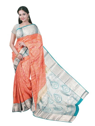 Gracecharm Gift Art Silk Floral Jaal with Paisley Medallion Pallu Saree