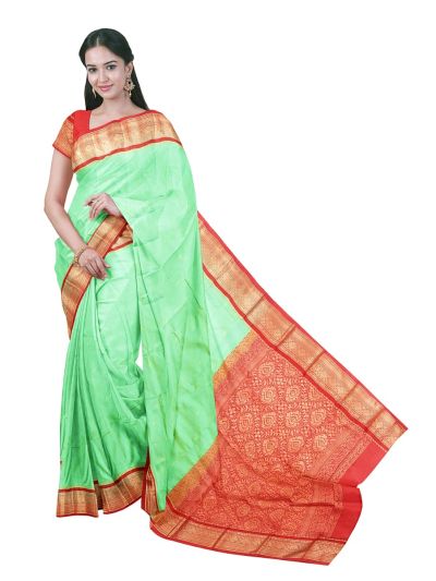 Barathanatiyam Silk Zari Butta with Floral Medallion Pallu Saree