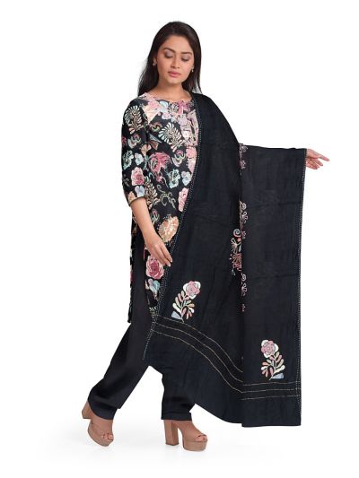 Graceful Essence Timeless Classic Black Cotton Dress Material