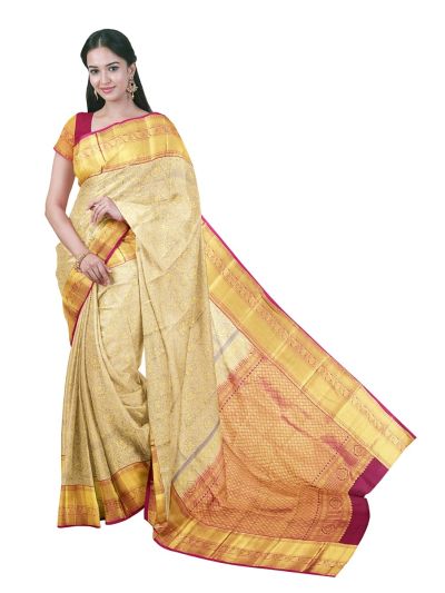 Gracecharm Tissue Silk floral jacquard jaal pattern with floral and ornamental motifs Pallu Saree