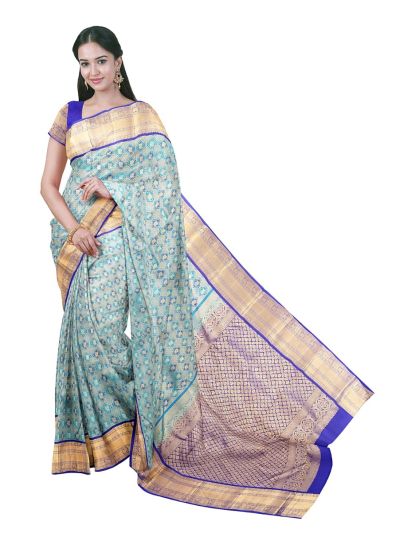 Gracecharm Silk Diamond Annapakshi Grid with Floral Lattice Pallu Saree