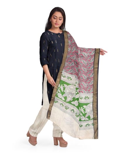 Graceful Essence Geometric Butta with Raw Silk Floral Dupatta Dress Material