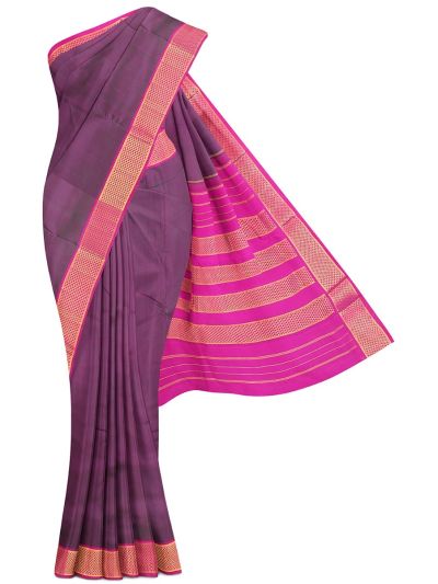 Traditional Arani plum purple Pure Silk Nine Yards Plain with Gold Zari weave Border Saree