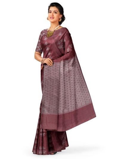 Kanmanie Softy Silk Floral Cluster Butta with Diamond Geometric Pallu Saree