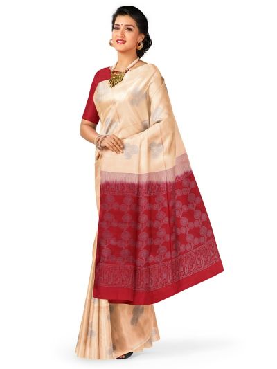Kanmanie Softy Silk Three Round Butta with Contrast Pallu Saree