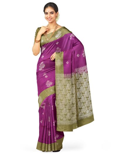 Kanmanie Softy Silk Geometric Square Butta with Interlocking Pallu Saree