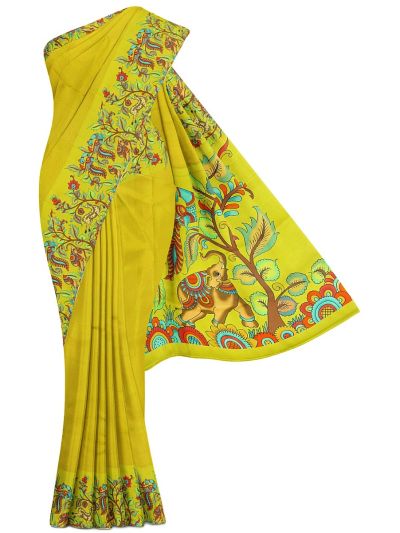Vivaha Kanchipuram Pure Silk Self Circular Medallion Check with Animal Floral Pallu Saree